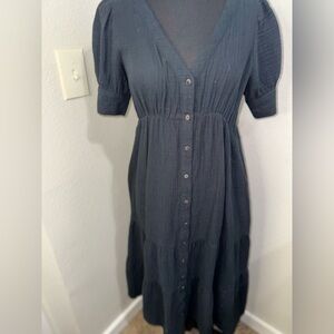 Madewell Black V-Neck 100% Cotton Cottagecore Maxi Dress- Size 2